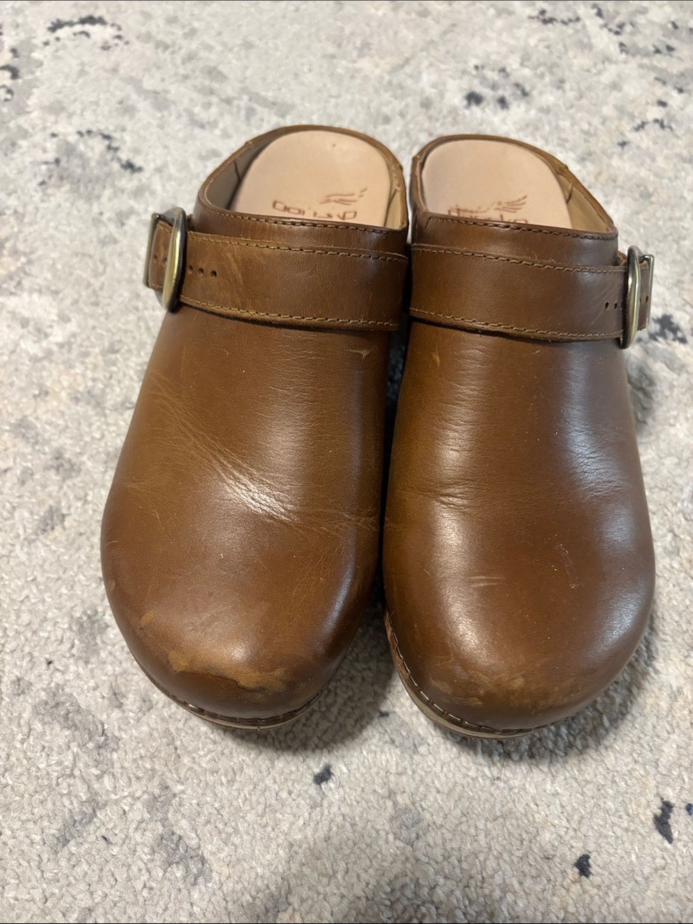 Dansko Brown Leather Slip-On Clogs with Buckle